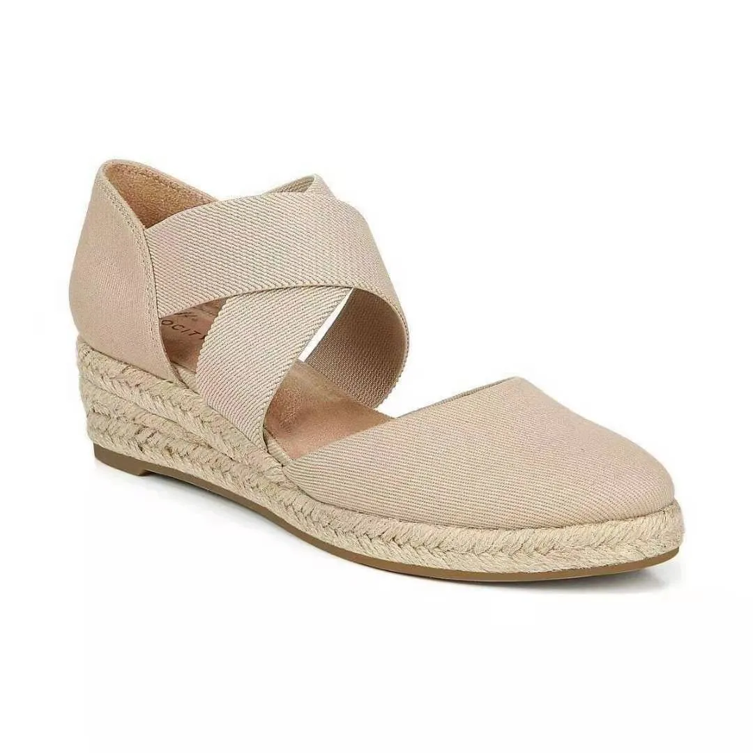 Women closed toe elastic criss strap espadrille wedge ballet sandals