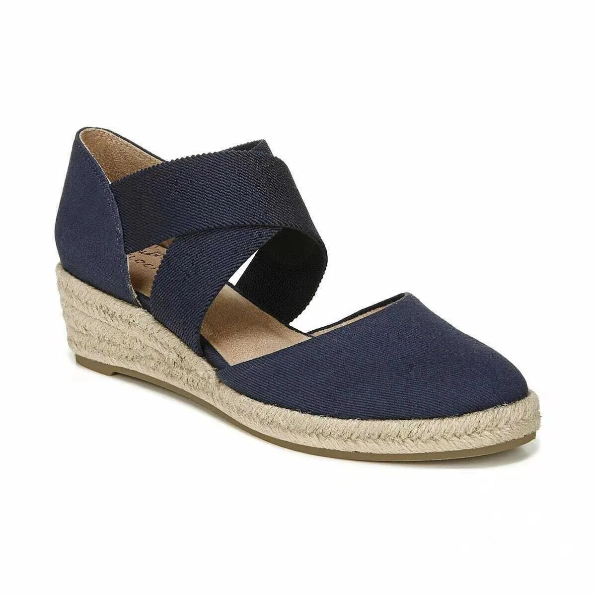 Women closed toe elastic criss strap espadrille wedge ballet sandals