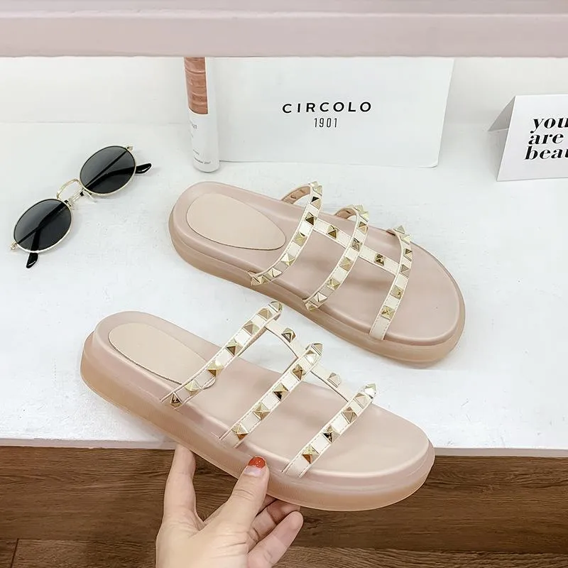 Women Fashion Studded Platform Slide Strappy Sanals