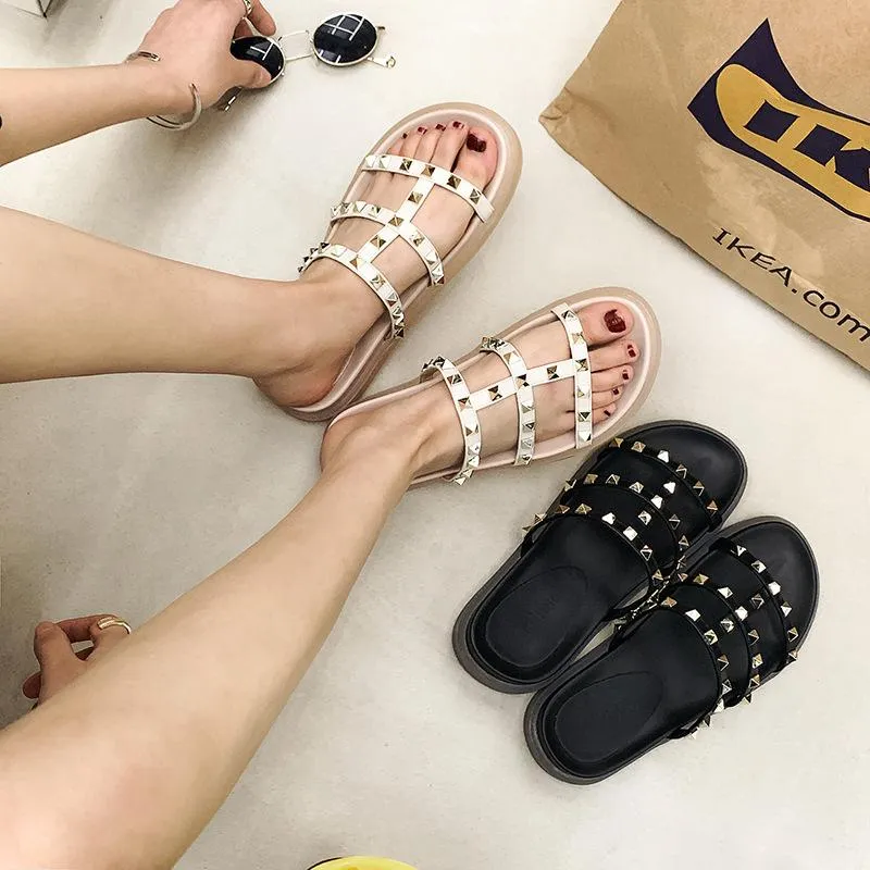 Women Fashion Studded Platform Slide Strappy Sanals