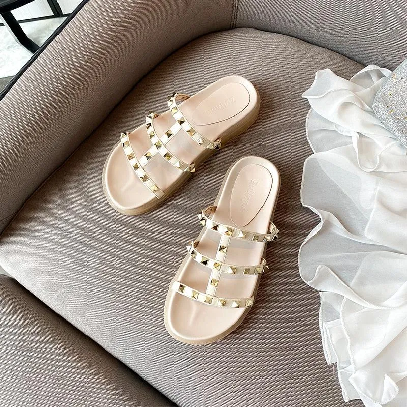 Women Fashion Studded Platform Slide Strappy Sanals