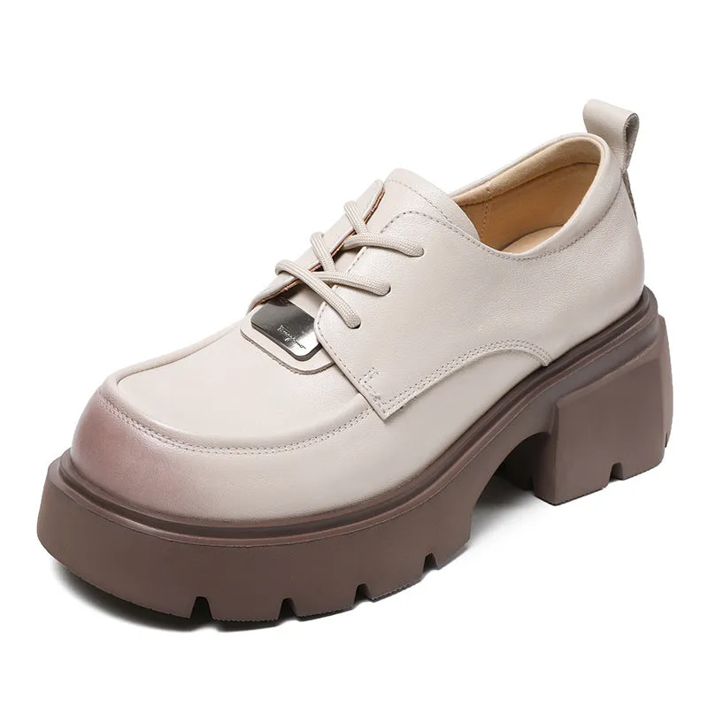 Women Leather Minimalist Chunky Soled Casual Loafers