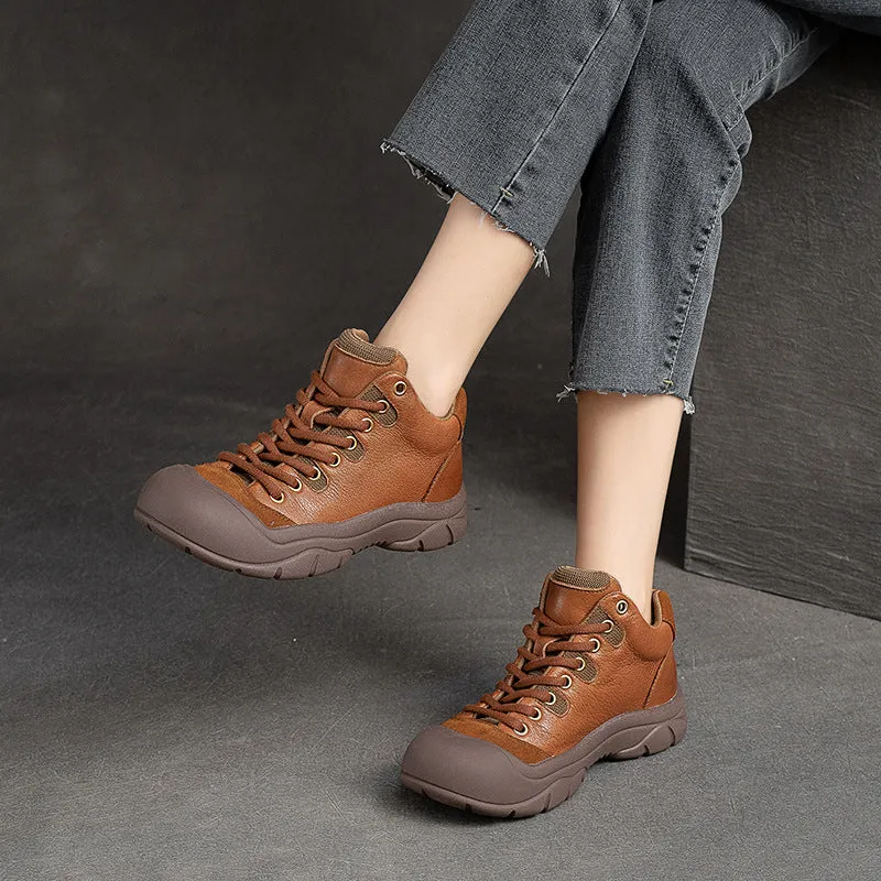 Women Retro Leather Thick Soled Causal Shoes