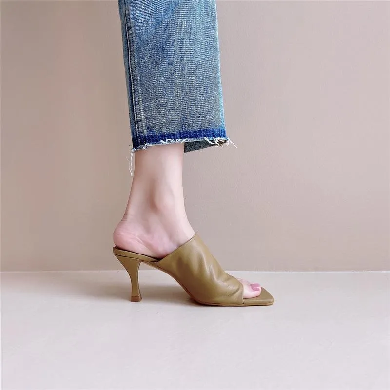 Women square peep toe summer fashion heeled mules