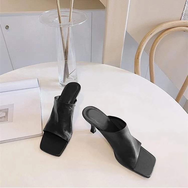 Women square peep toe summer fashion heeled mules