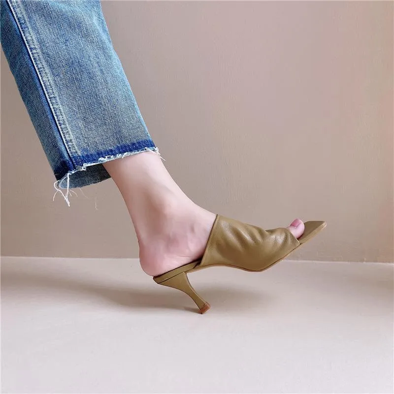 Women square peep toe summer fashion heeled mules