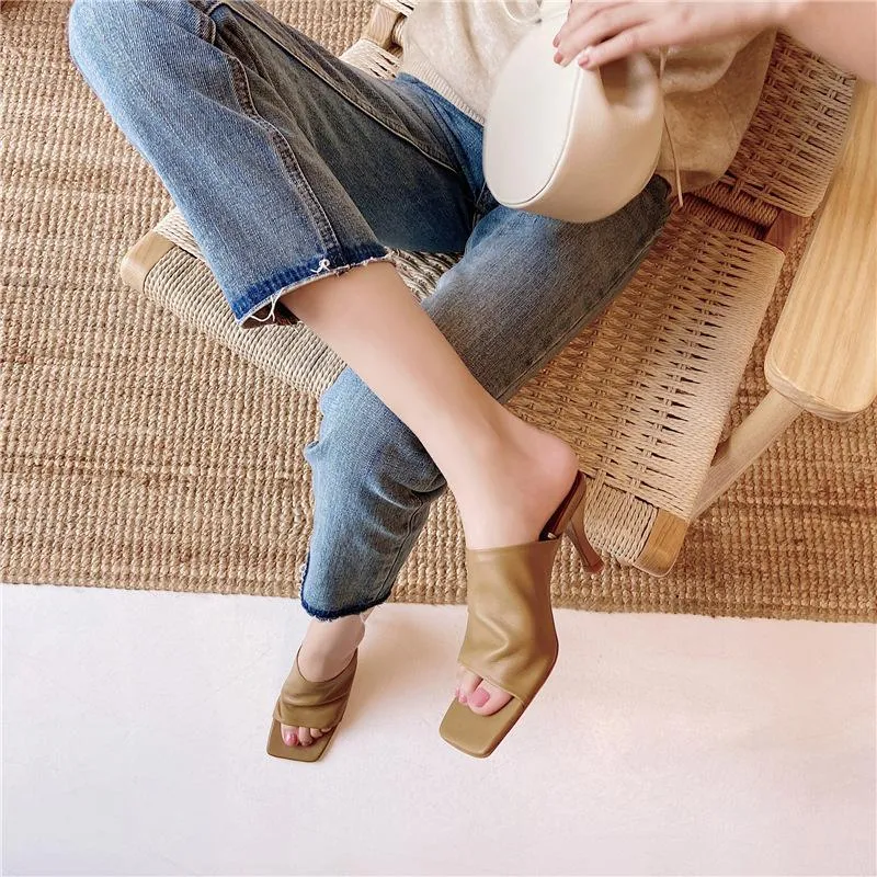 Women square peep toe summer fashion heeled mules