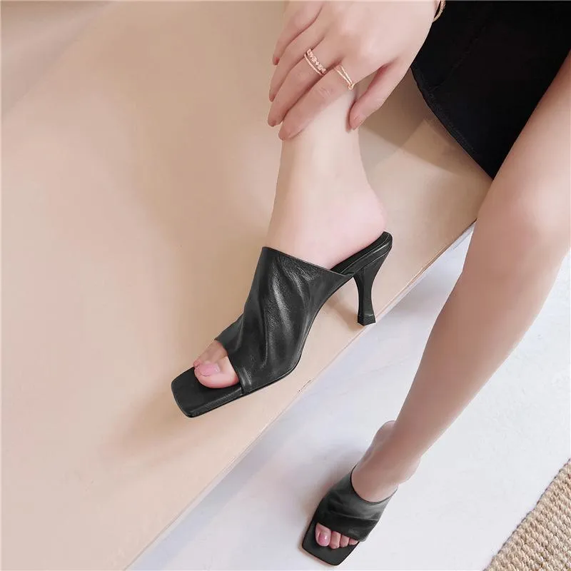 Women square peep toe summer fashion heeled mules