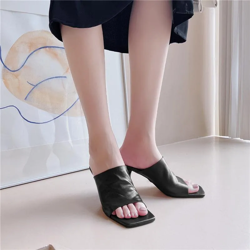 Women square peep toe summer fashion heeled mules