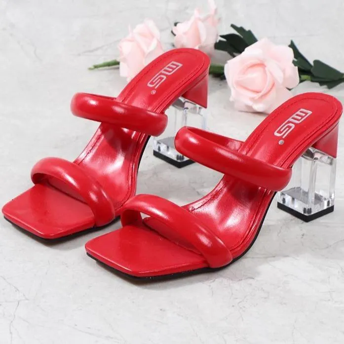 Women two strap peep toe chunky high heels