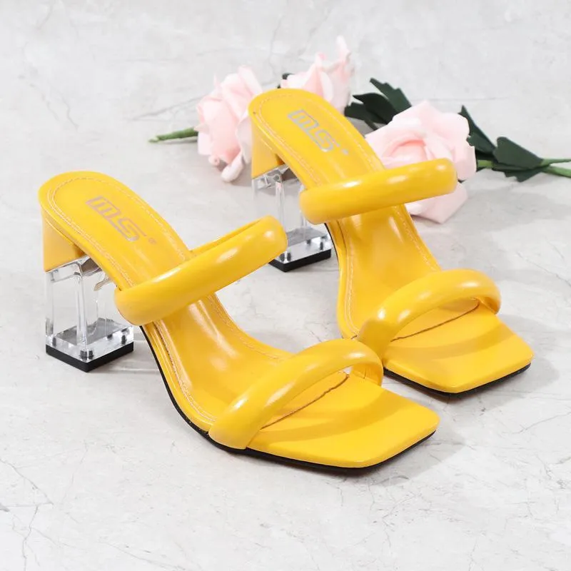 Women two strap peep toe chunky high heels