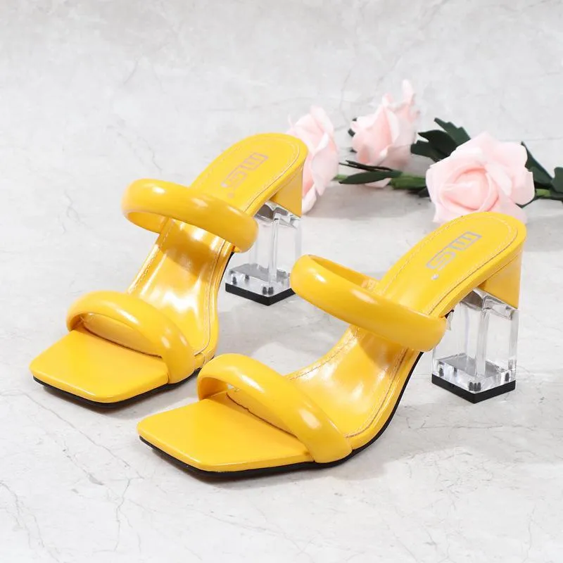 Women two strap peep toe chunky high heels