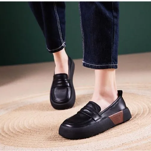 Women's Casual Platform Loafers, Retro Style Flats Soft Thick-soled Walking Shoes