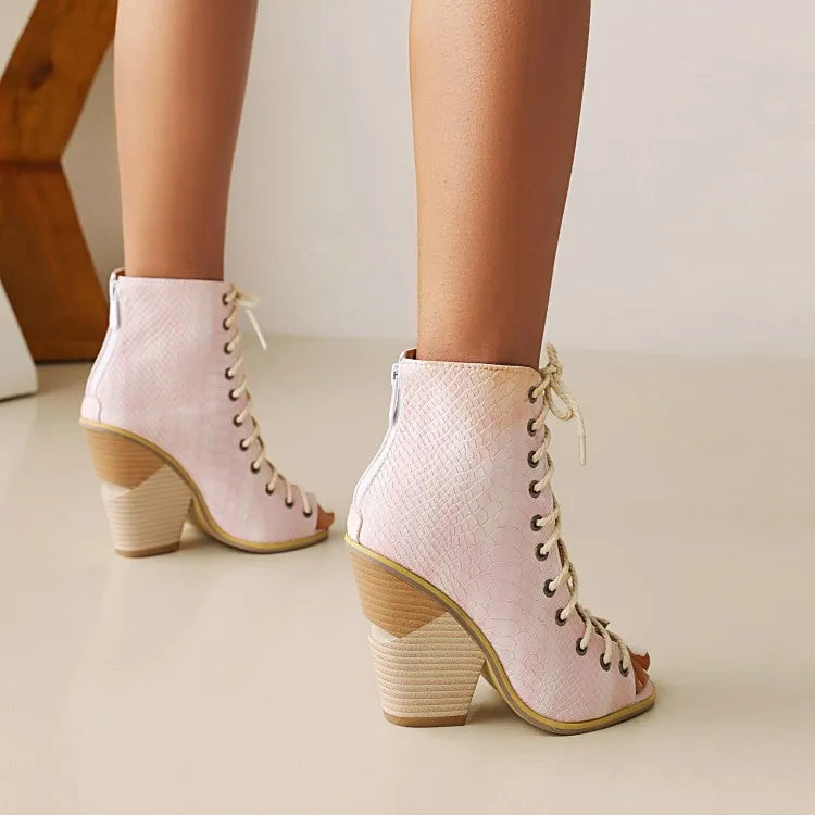 Women's Open Toe Lace-Up Back Zippers Cone Heel Sandals