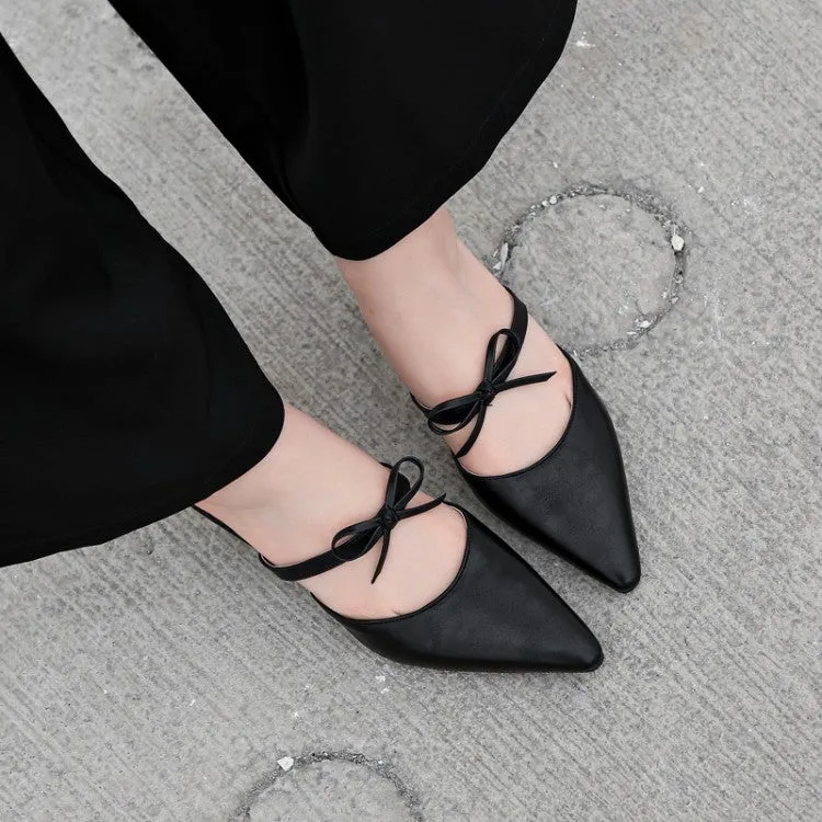 Women's Pointed Toe Tie Straps Spool Heel Slides Slip On Sandals