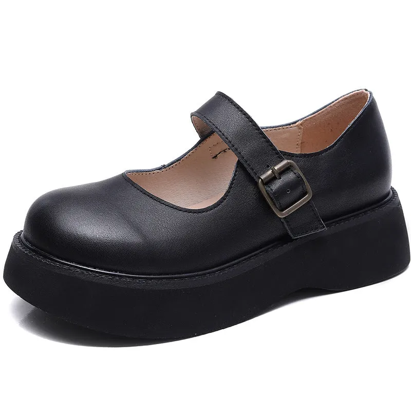 Women's Retro Platform Mary Jane Shoes Leather Thick-soled Shoes