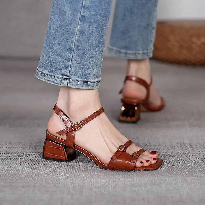 Women's Sandals Genuine Leather Buckle Strap