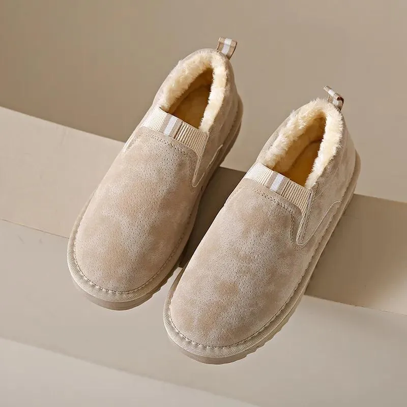 Women's Solid Color Non-slip Soft-soled Round-toe Warm Lined Wool Shoes