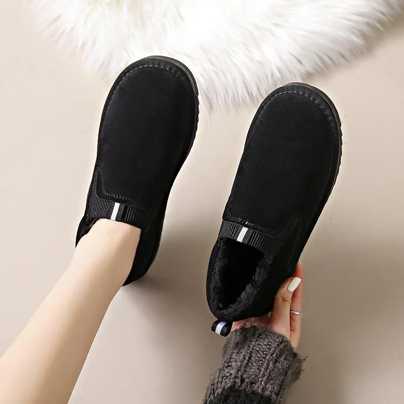 Women's Solid Color Non-slip Soft-soled Round-toe Warm Lined Wool Shoes